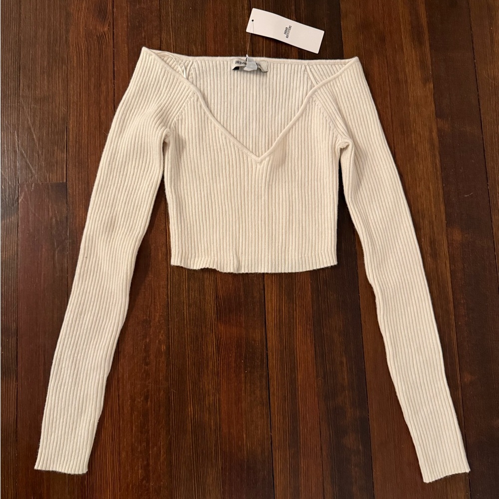 Urban Outfitters Cream Ribbed Crop Top